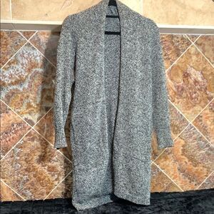 Women's Black Gray White Open Front Knit Long Cardigan Sweater with Pockets